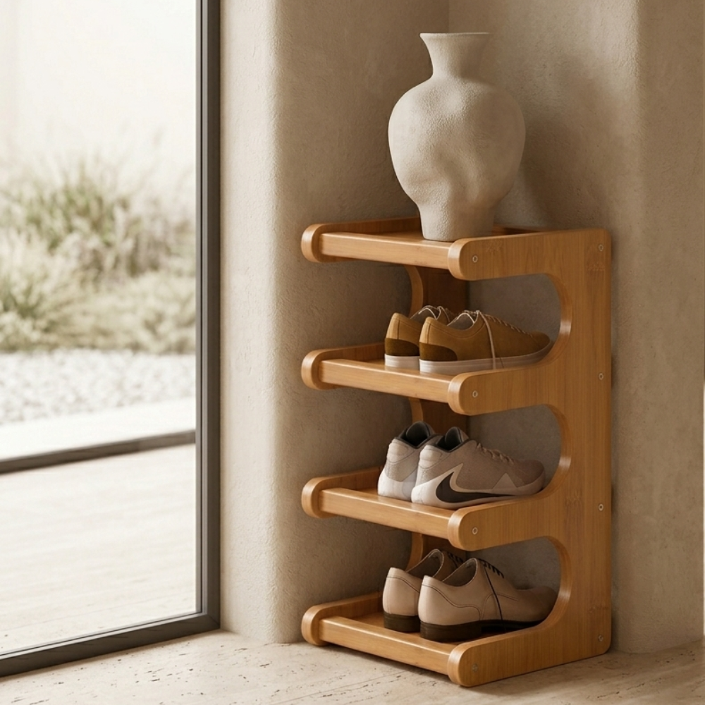 Scandinavian Bamboo Shoe Organizer - 2-6 Tier Shoe Rack Storage Cabinet Shoe Storage