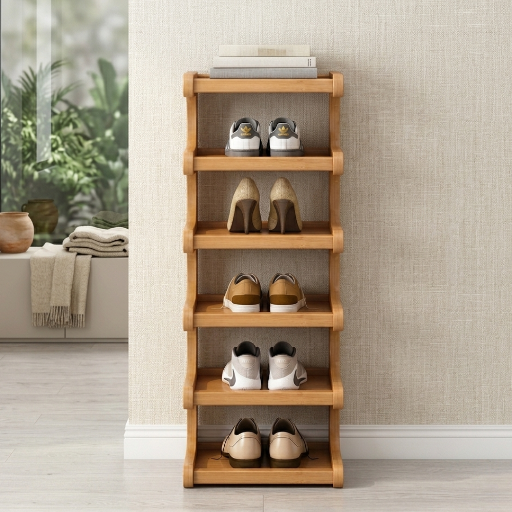 Scandinavian Bamboo Shoe Organizer - 2-6 Tier Shoe Rack Storage Cabinet Shoe Storage