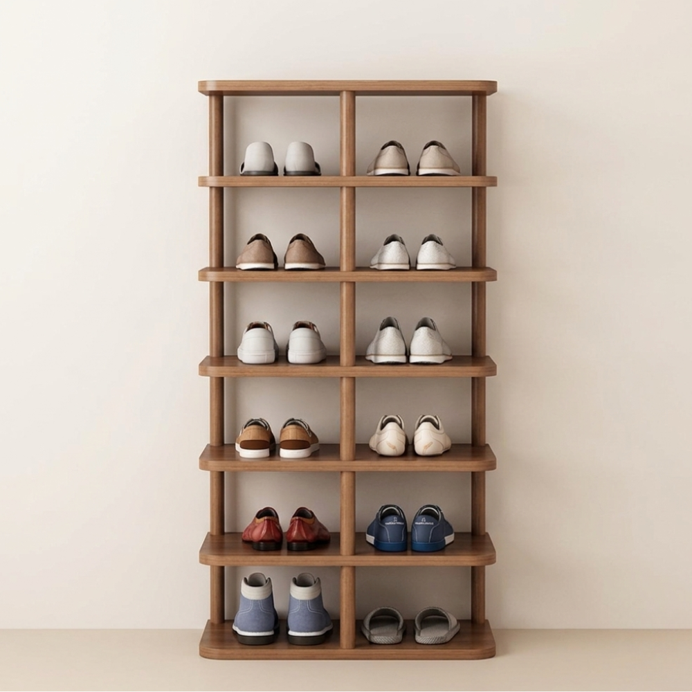 Modern Minimalist Shoe Rack - 6/7 Tier PVC & Wood Shoe Organizer Shoe Storage