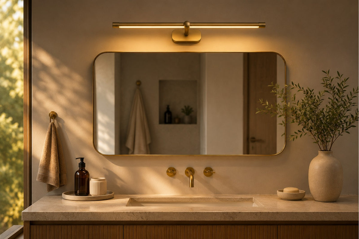 Above the vanity mirror