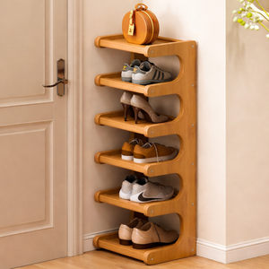 Scandinavian Bamboo Shoe Organizer - 2-6 Tier Shoe Rack Storage Cabinet Shoe Storage