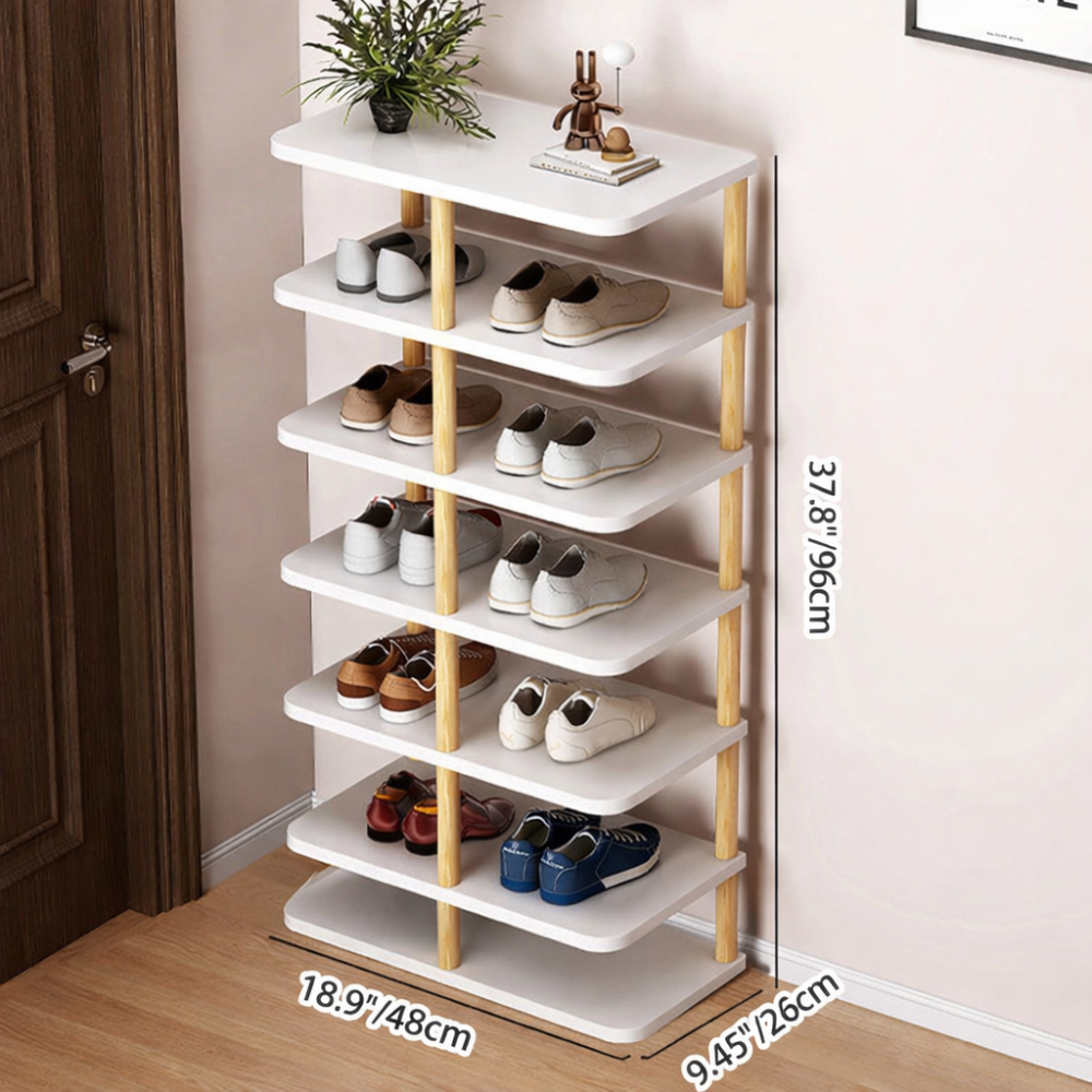 Modern Minimalist Shoe Rack - 6/7 Tier PVC & Wood Shoe Organizer Shoe Storage