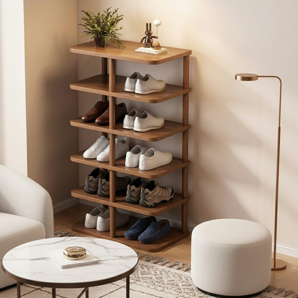 Modern Minimalist Shoe Rack - 6/7 Tier PVC & Wood Shoe Organizer Shoe Storage