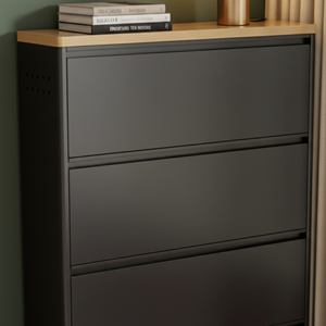 Modern Minimalist Shoe Storage Cabinet - Slim Steel Organizer with Drawers Shoe Storage