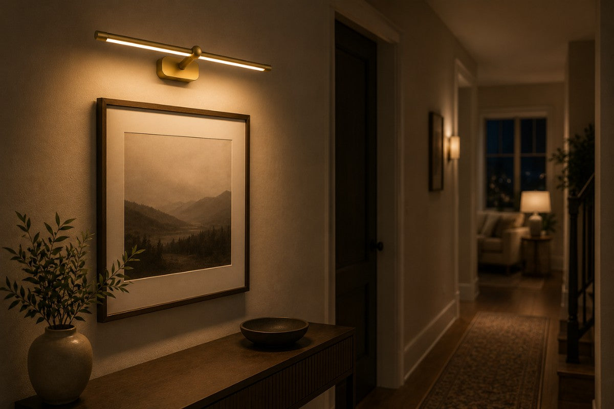 A warm hallway, after dark
