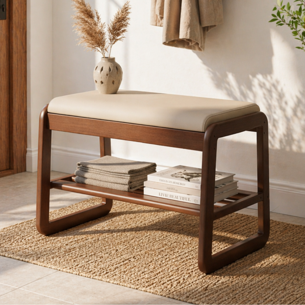 Scandinavian Shoe Rack Storage - Solid Wood with Tech Cloth Top for Entryways Shoe Storage