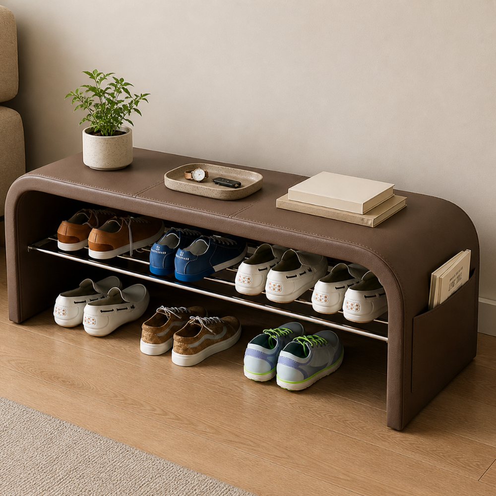 Scandinavian Shoe Storage Bench - 1-Tier Faux Leather Shoe Rack for Entryway Shoe Storage Benches