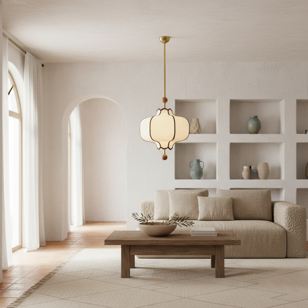Lanora | Elegant Modern Fabric Kitchen Pendant Lighting with Walnut Accents Pendant Lights