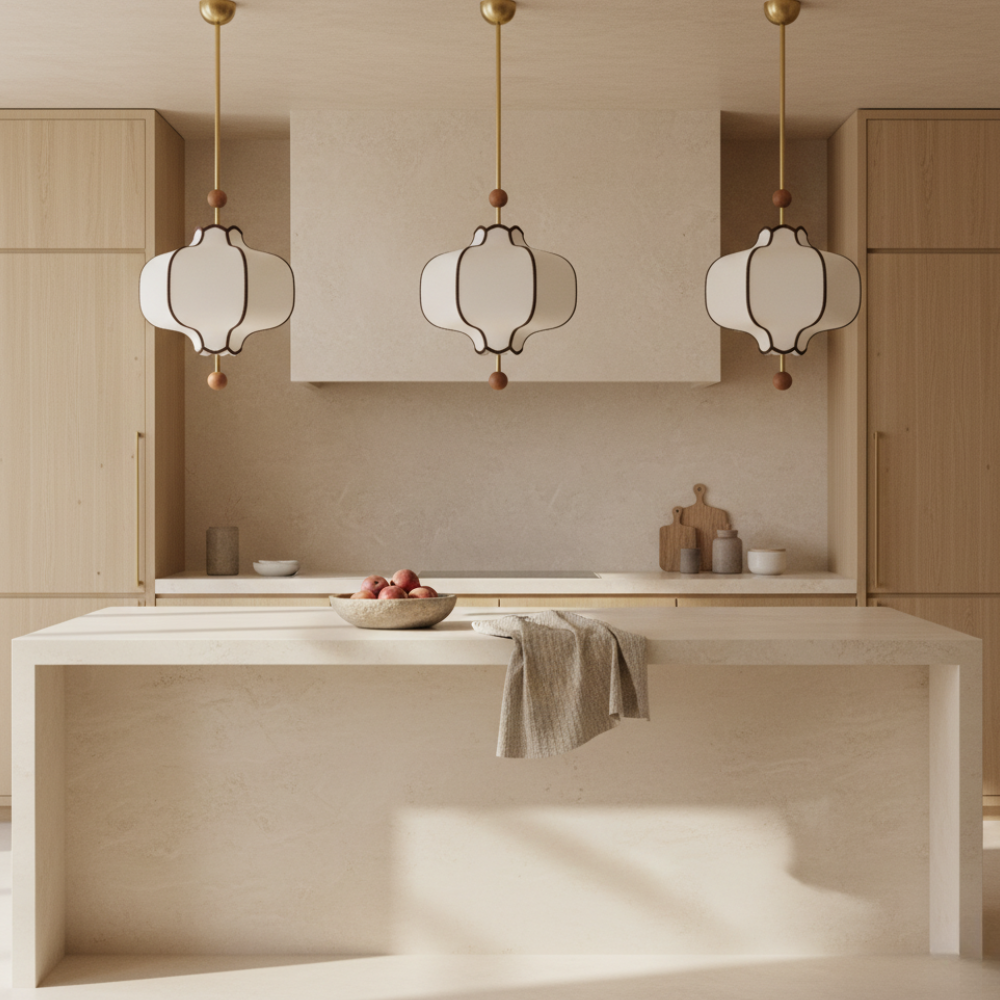 Lanora | Elegant Modern Fabric Kitchen Pendant Lighting with Walnut Accents Pendant Lights