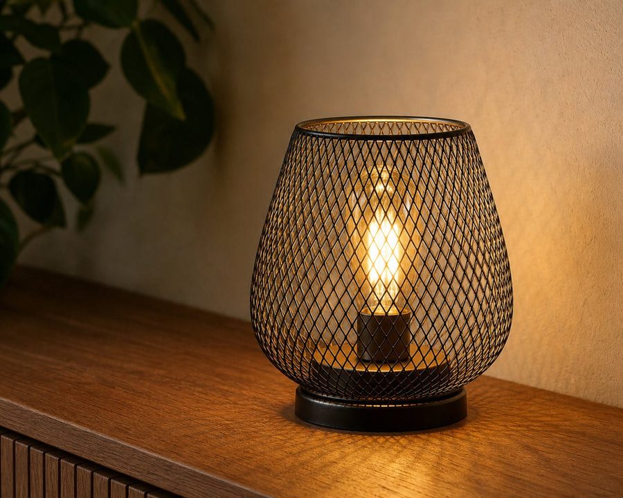 Close view of the mesh frame and warm glow