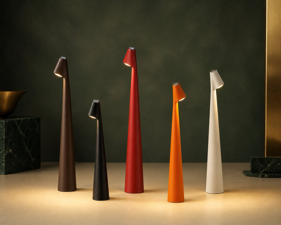 The lamp shown in its five colours