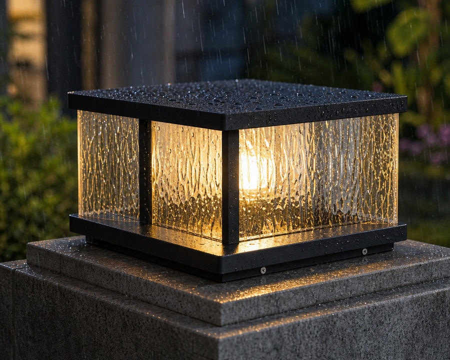 The aluminum frame and glass on an outdoor pillar