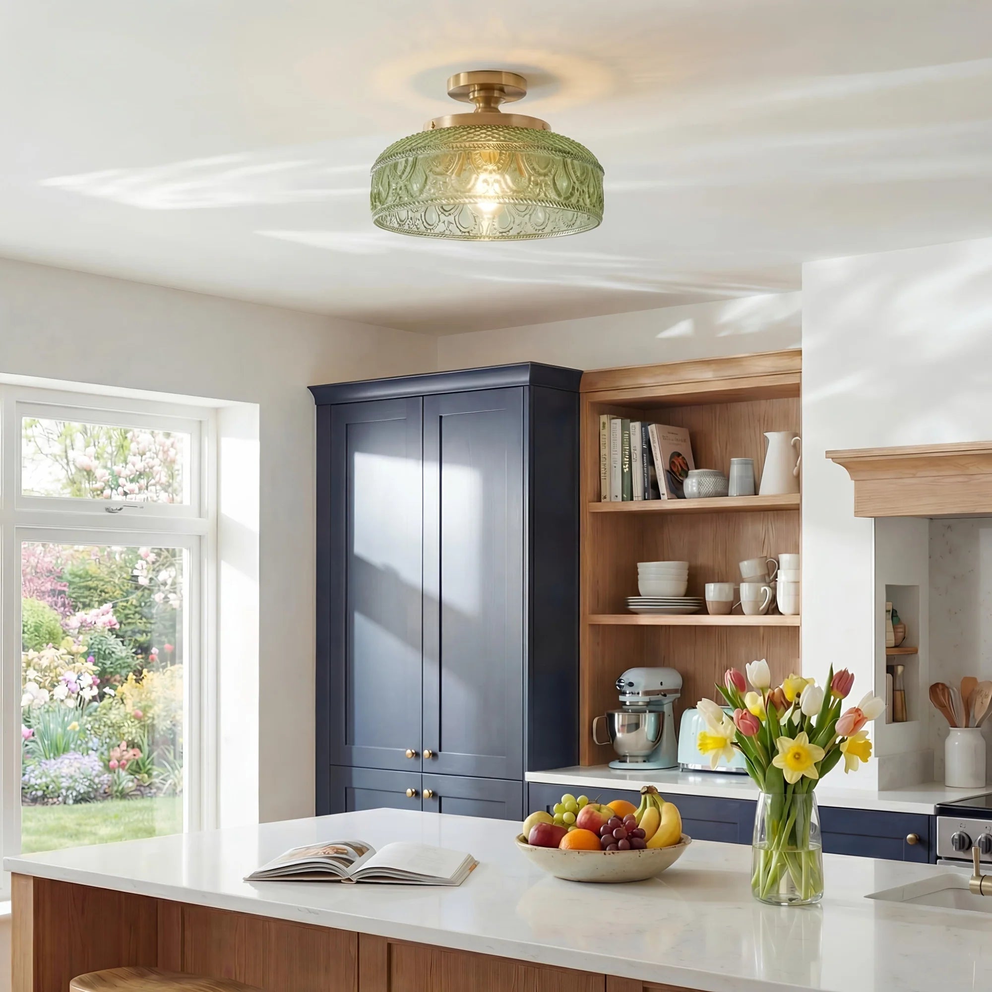 Jules Textured Glass Disc Ceiling Light, 3-Light Semi-Flush