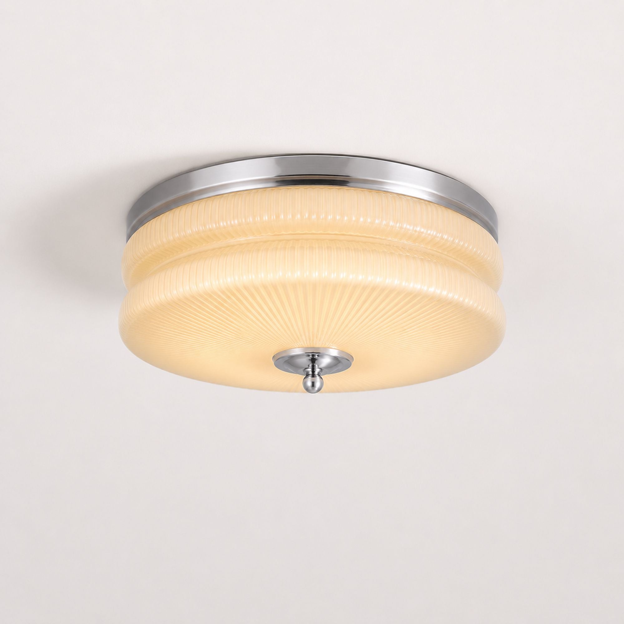 Art Deco Vintage Ceiling Light — Small, Chrome frame, Beige glass