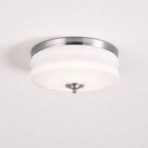Art Deco Vintage Ceiling Light — Small, Chrome frame, White glass