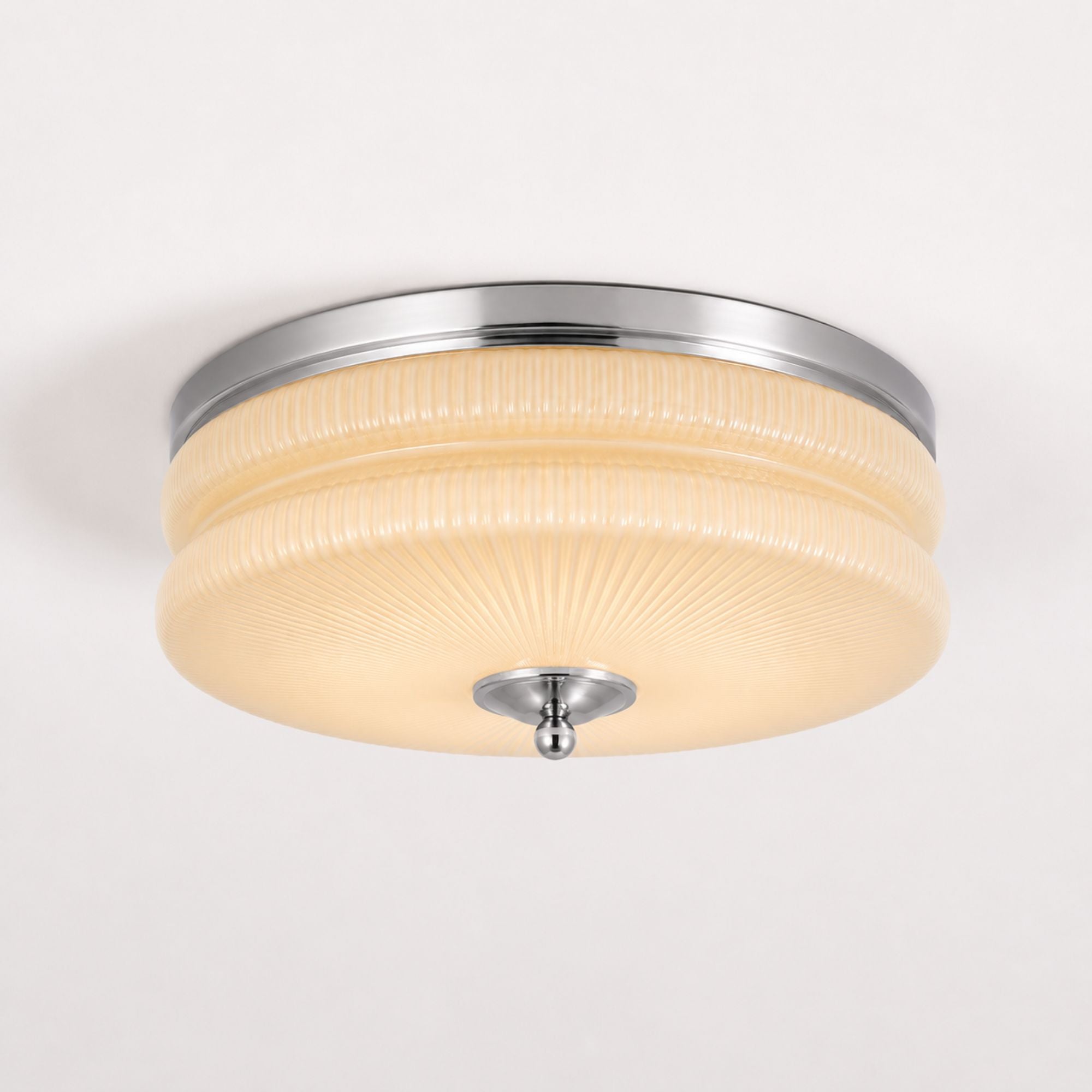 Art Deco Vintage Ceiling Light — Large, Chrome frame, Beige glass
