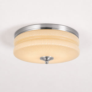 Art Deco Vintage Ceiling Light — Large, Chrome frame, Beige glass