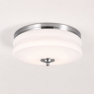 Art Deco Vintage Ceiling Light — Large, Chrome frame, White glass