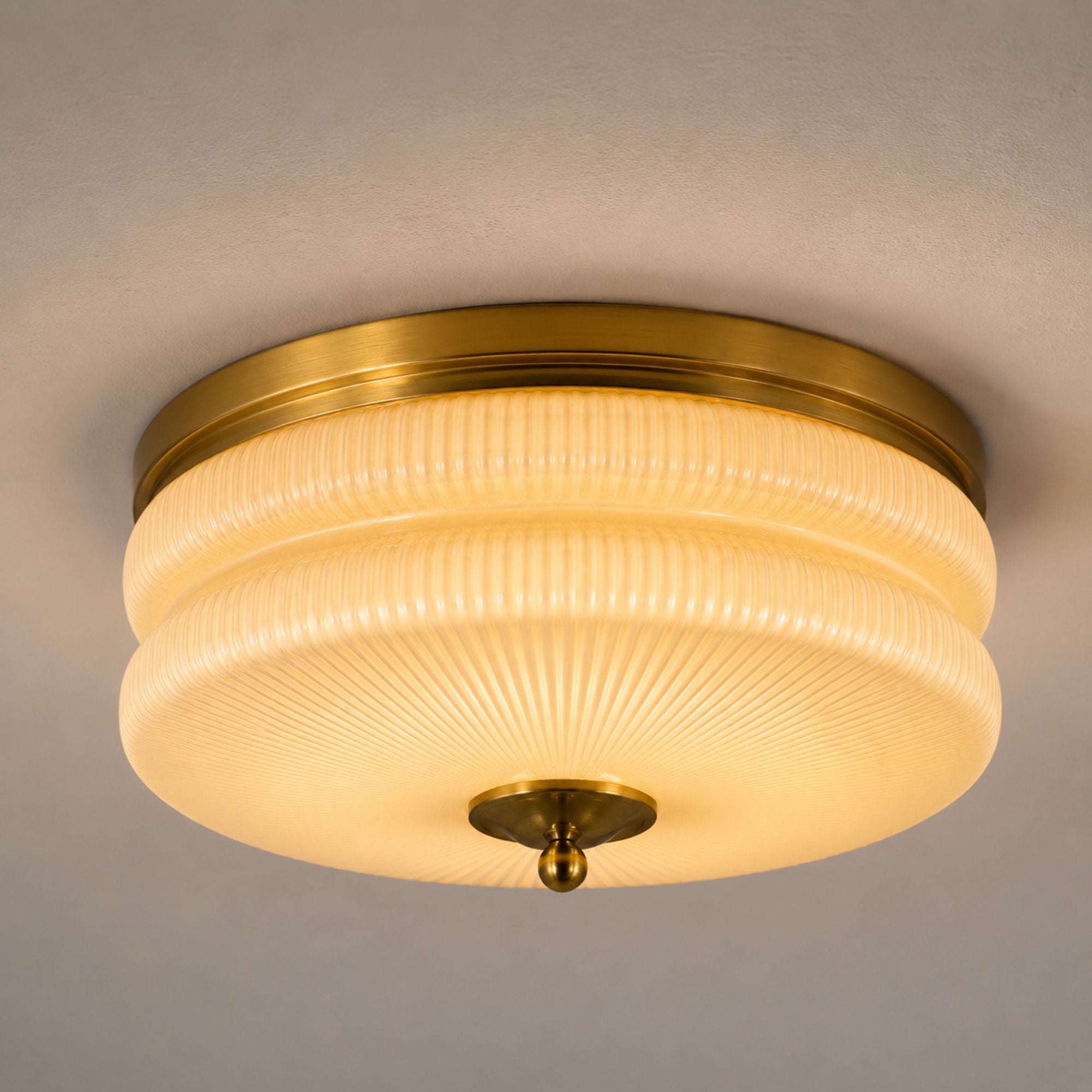 Flush-mount detail showing the fixture sitting tight to the ceiling