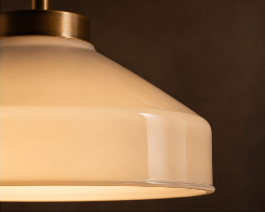 Close detail of the glass shade, lit from within