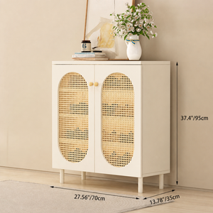 Modern Minimalist 4-Tier Shoe Storage Cabinet with Rattan & Glass Organizer for Entryway Shoe Storage