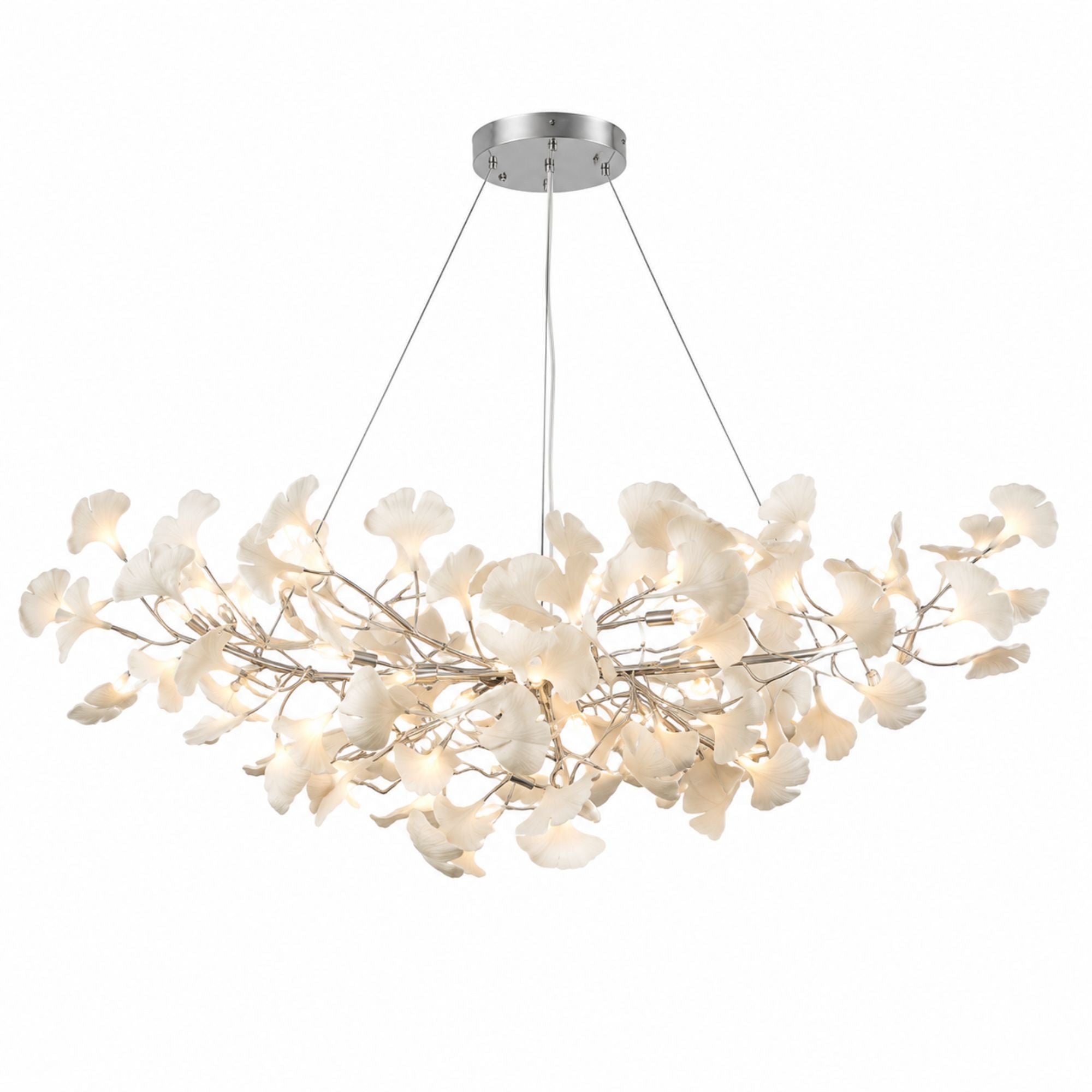 Horizon Bloom Gingko Chandelier — 47.2 in, nickel branches