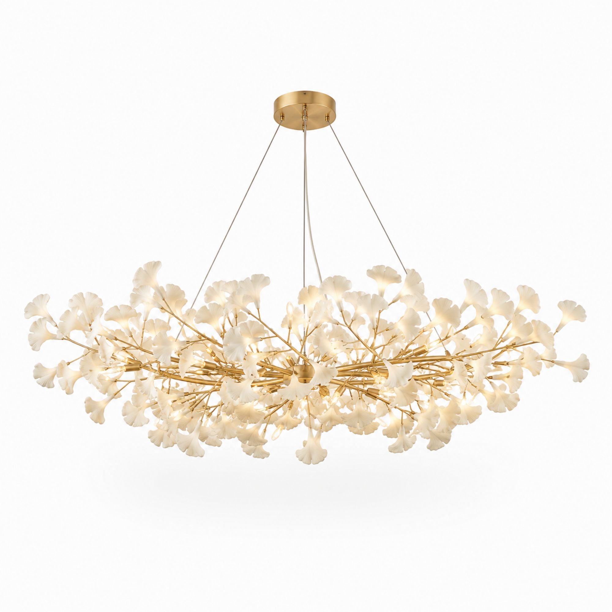Horizon Bloom Gingko Chandelier — 59 in, gold branches