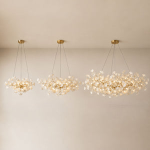 Gingko chandelier size range shown to scale