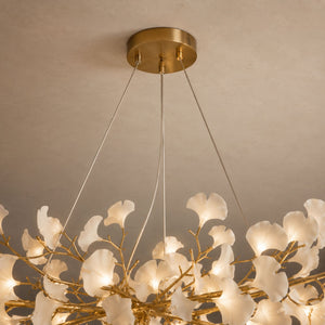 Canopy and flexible branches hang detail against a plaster ceiling