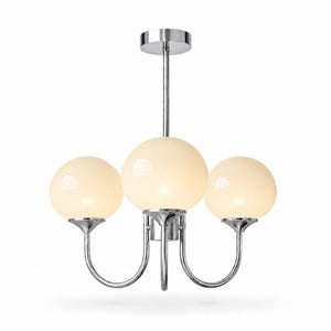 Marshmallow Chandelier — chrome frame, cream frosted glass shades