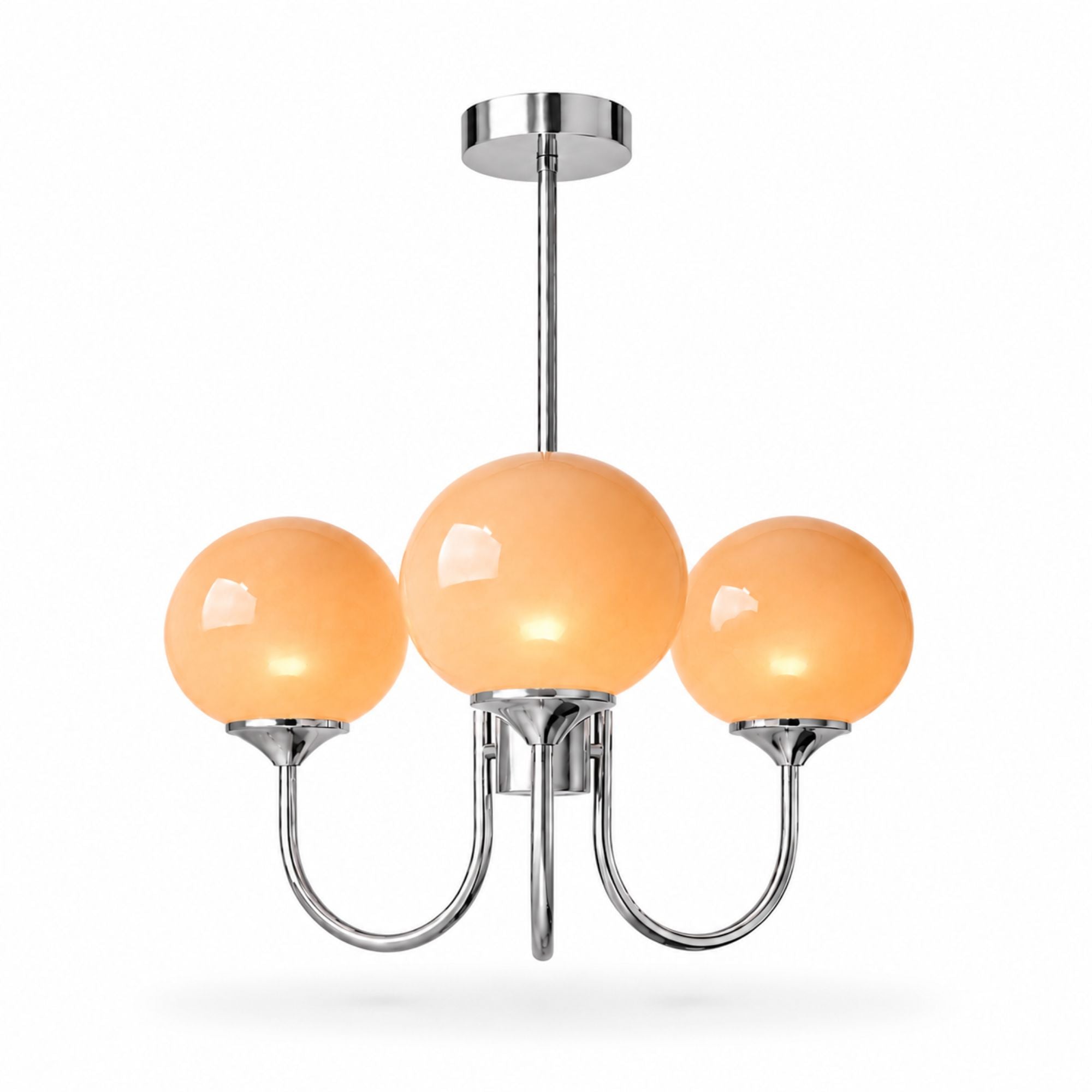 Marshmallow Chandelier — chrome frame, orange frosted glass shades