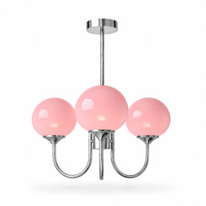 Marshmallow Chandelier — chrome frame, pink frosted glass shades
