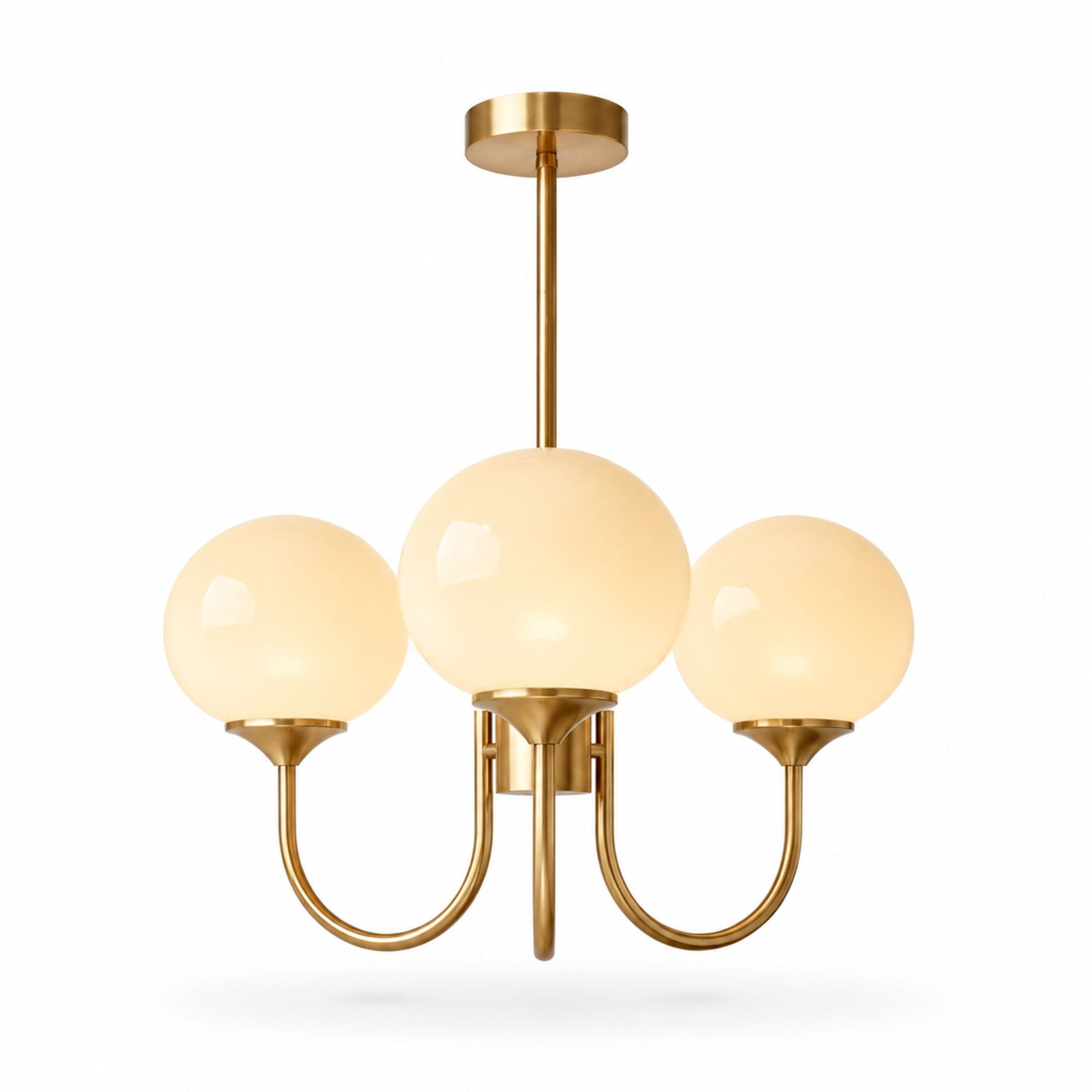 Marshmallow Chandelier — copper frame, cream frosted glass shades