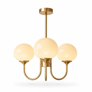 Marshmallow Chandelier — copper frame, cream frosted glass shades