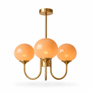 Marshmallow Chandelier — copper frame, orange frosted glass shades
