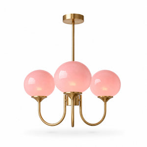 Marshmallow Chandelier — copper frame, pink frosted glass shades