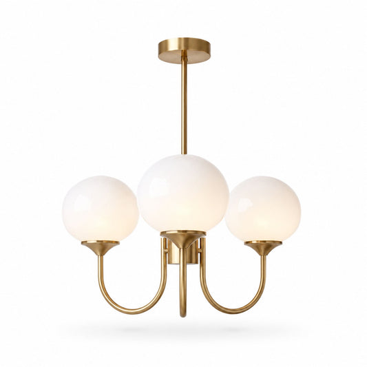 Marshmallow Chandelier — copper frame, white frosted glass shades
