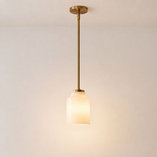 Nerys Pendant Light — 7.5in, Milk Glass shade, Antique Brass finish