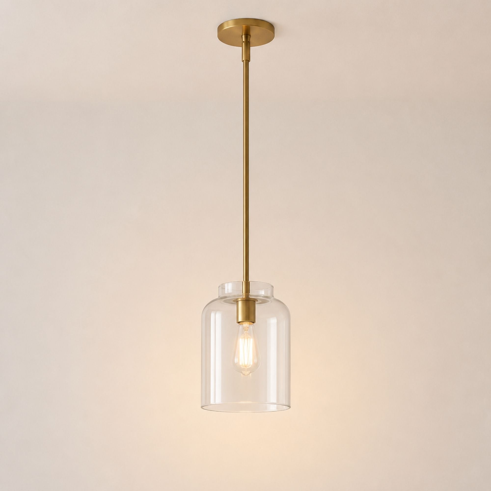 Nerys Pendant Light — 7.5in, Clear Glass shade, Antique Brass finish