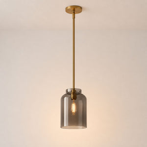 Nerys Pendant Light — 7.5in, Smoke Glass shade, Antique Brass finish