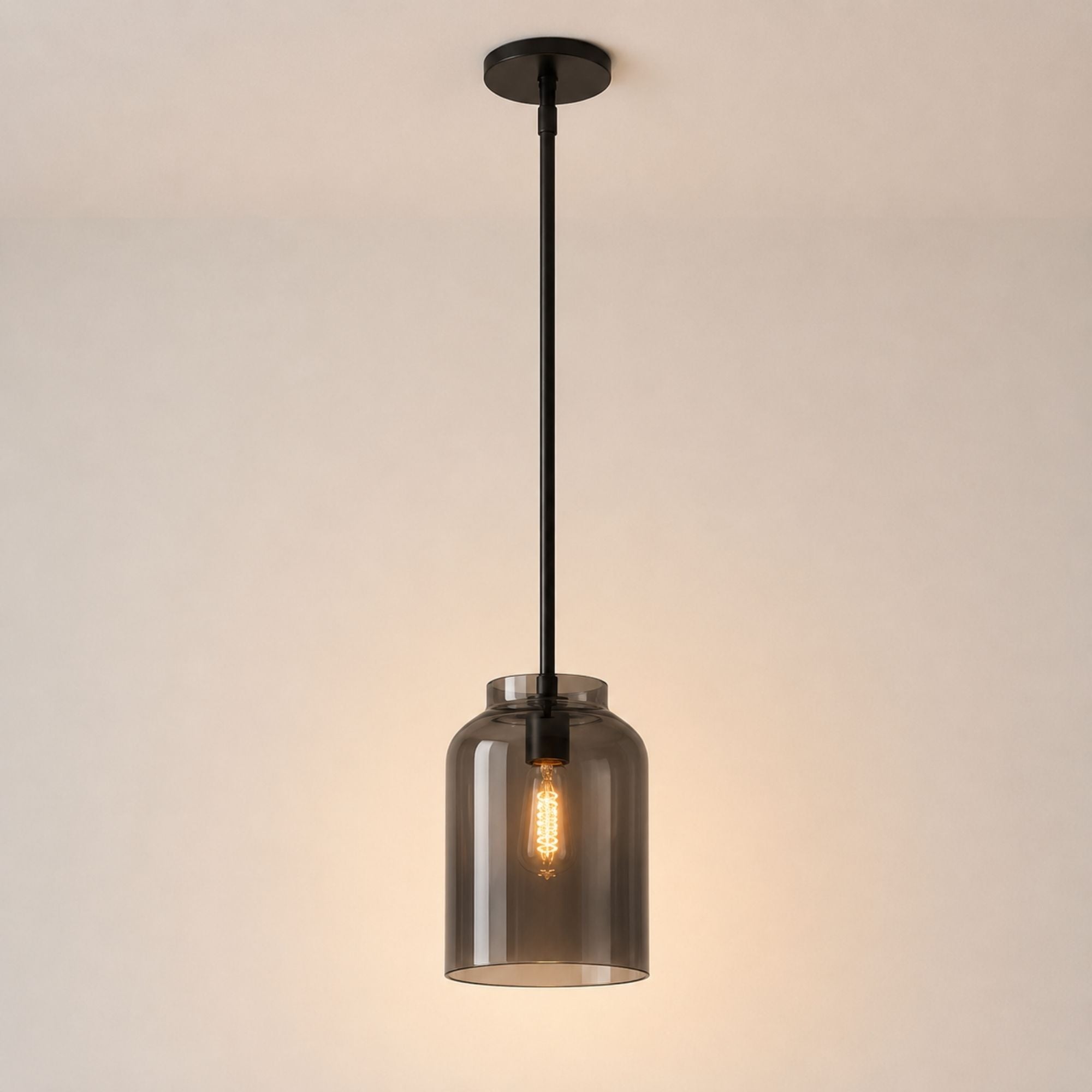 Nerys Pendant Light — 7.5in, Smoke Glass shade, Dark Bronze finish
