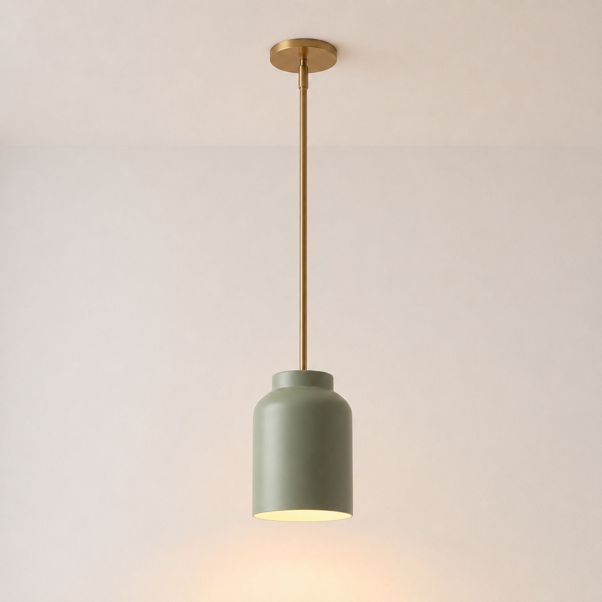 Nerys Pendant Light — 7.5in, Sage Green shade, Antique Brass finish