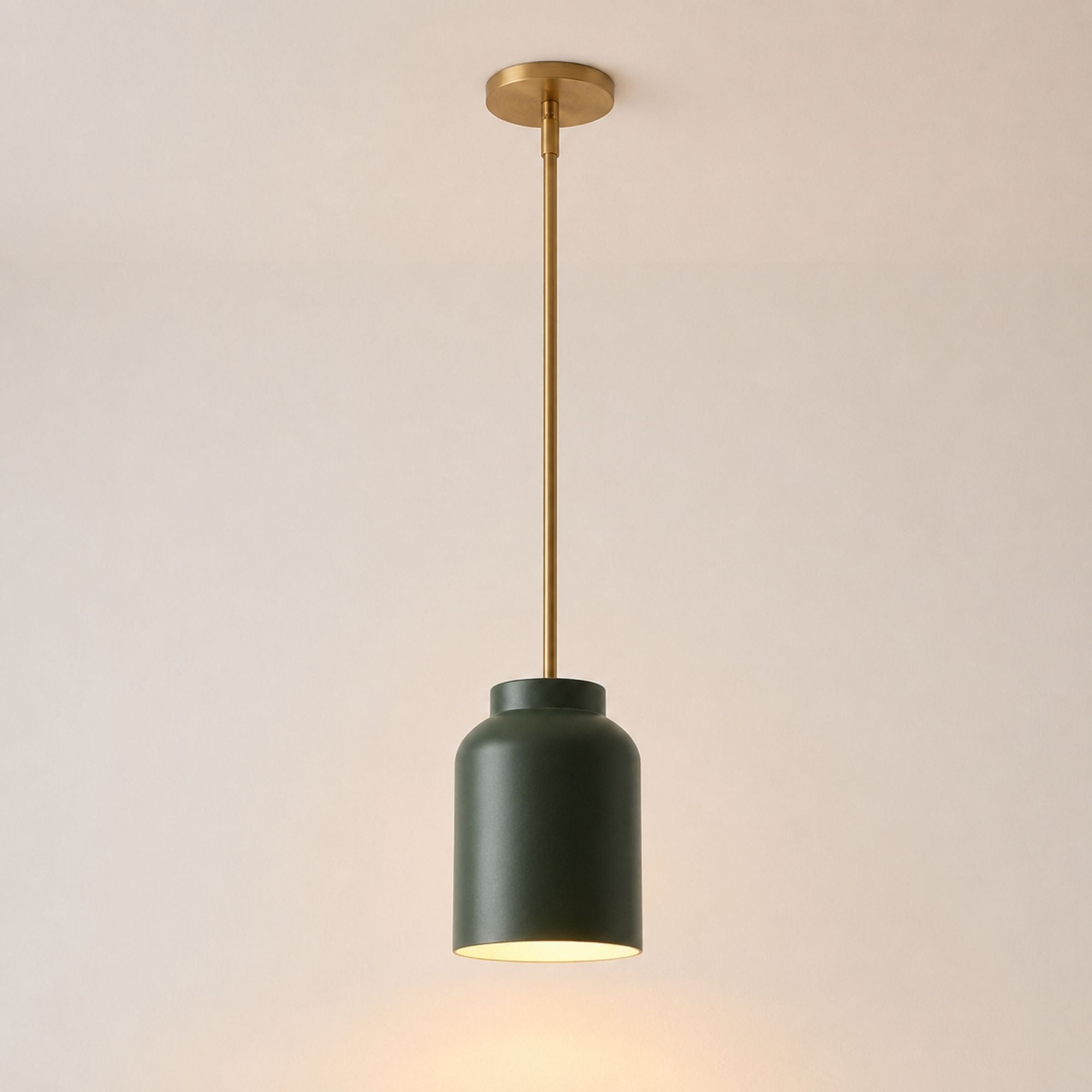 Nerys Pendant Light — 7.5in, Dark Olive shade, Antique Brass finish