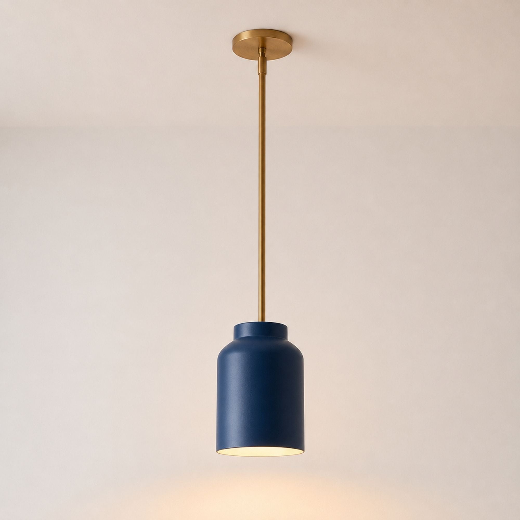 Nerys Pendant Light — 7.5in, Regal Blue shade, Antique Brass finish