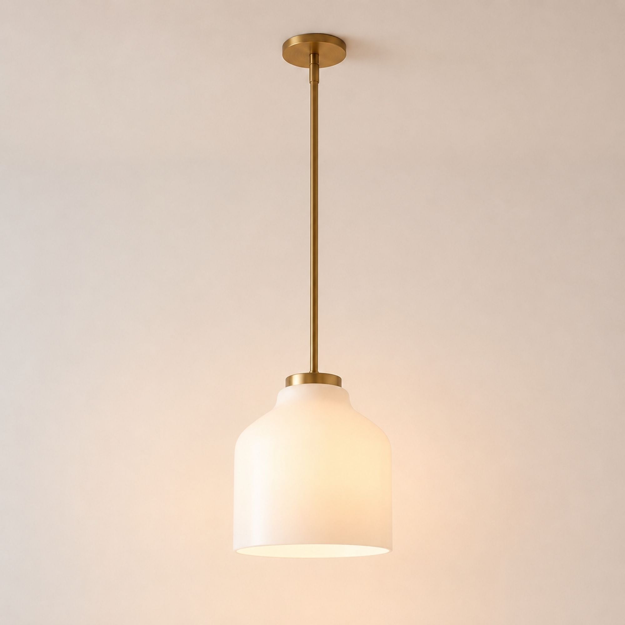 Nerys Pendant Light — 10.75in, Milk Glass shade, Antique Brass finish