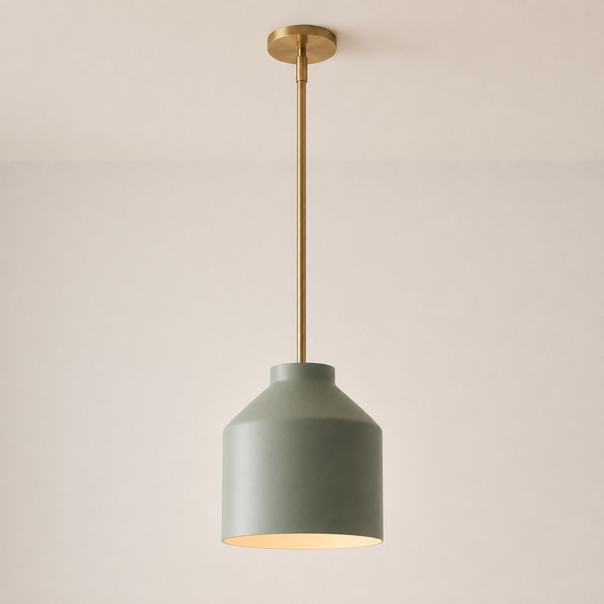Nerys Pendant Light — 10.75in, Sage Green shade, Antique Brass finish