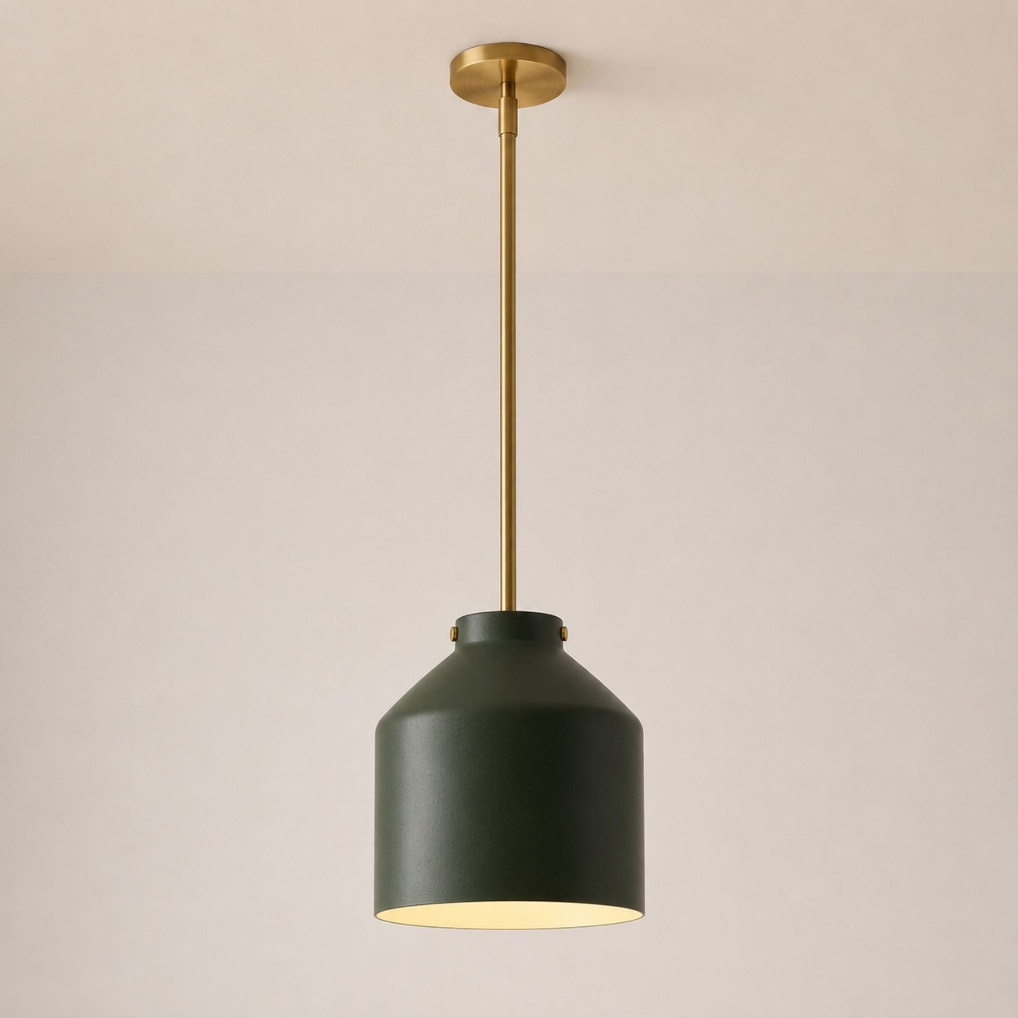 Nerys Pendant Light — 10.75in, Dark Olive shade, Antique Brass finish