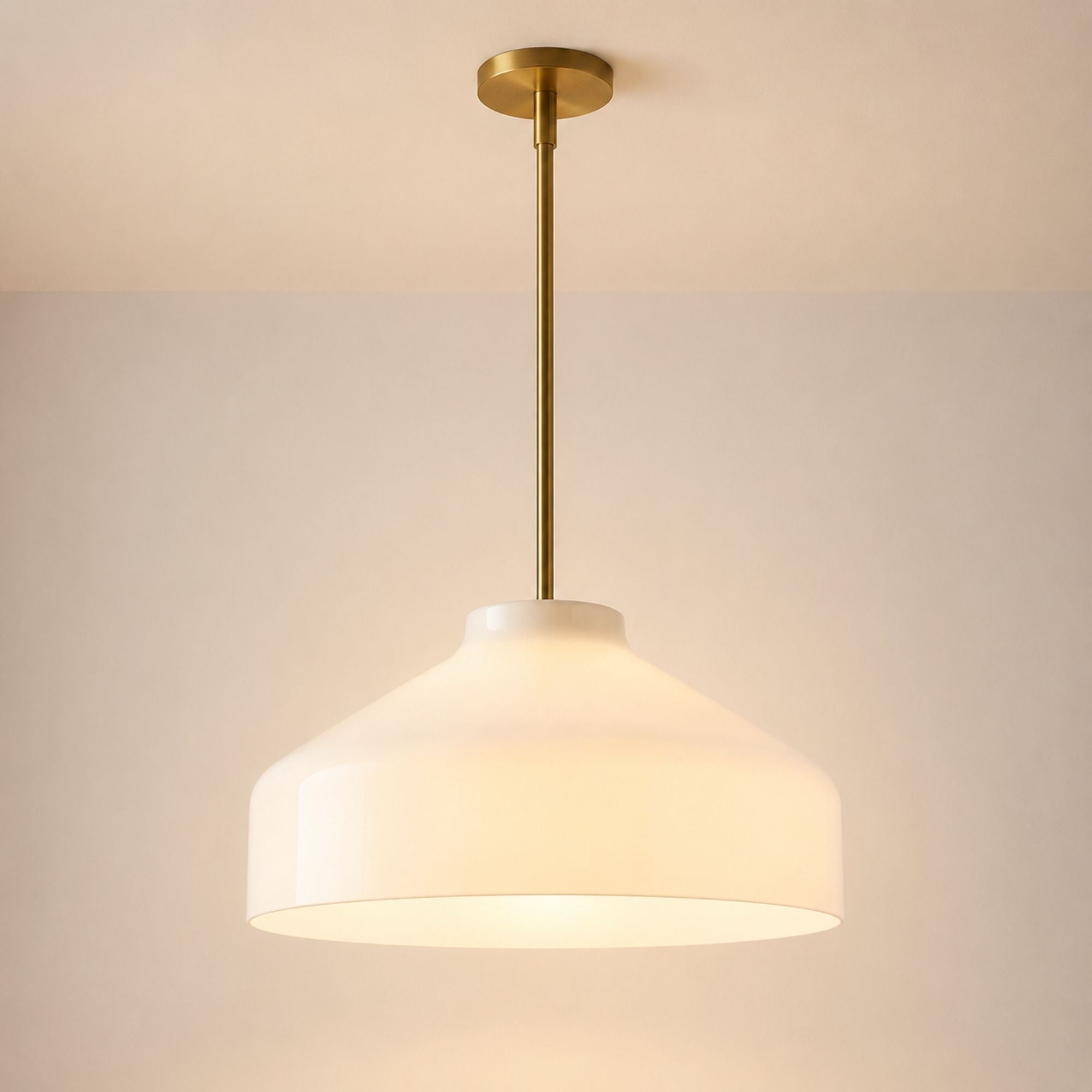 Nerys Pendant Light — 16in, Milk Glass shade, Antique Brass finish