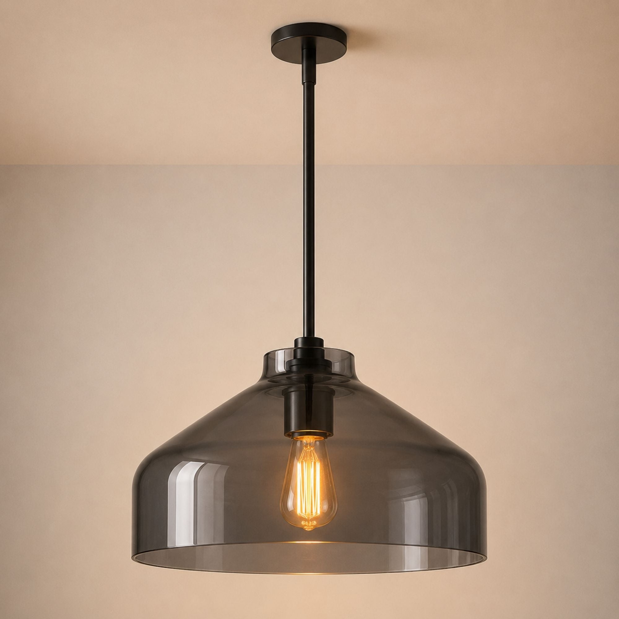 Nerys Pendant Light — 16in, Smoke Glass shade, Dark Bronze finish