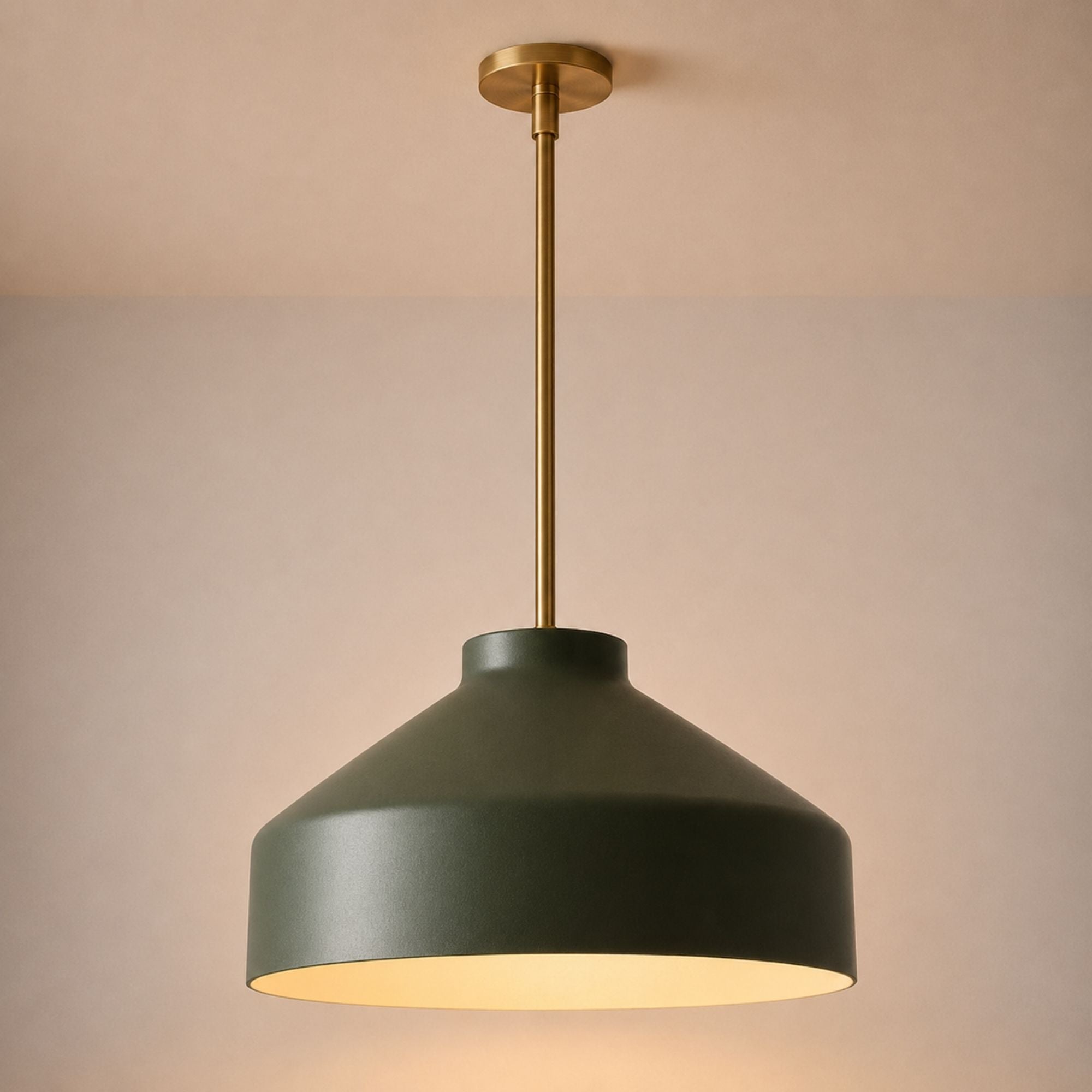 Nerys Pendant Light — 16in, Dark Olive shade, Antique Brass finish